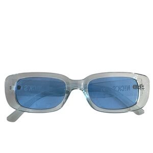 Nick's Promo Blue Lens Clear Frame Rectangular Sunglasses